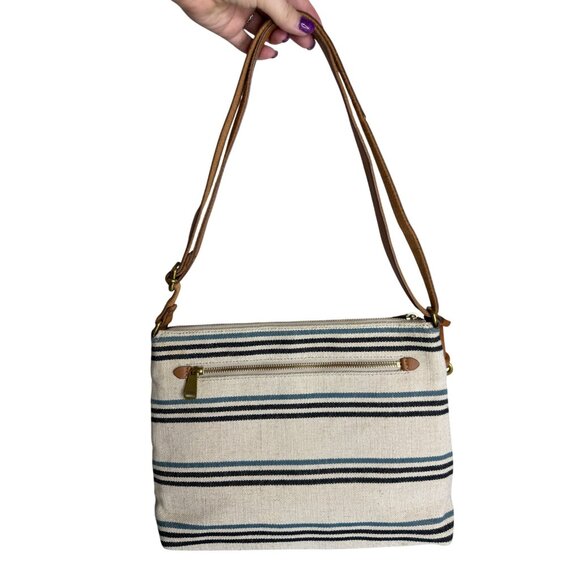 Fossil  Striped Fabric Brown Leather Trim Crossbody Shoulder Bag - Picture 4 of 9